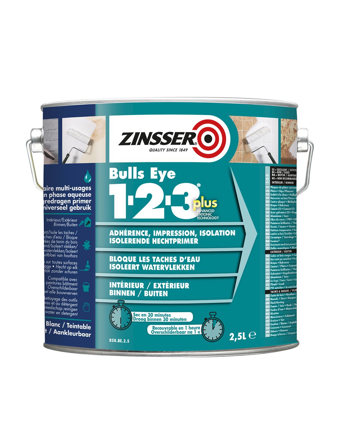 pot de Primaire d'accrochage Zinsser Bulls eye 1-2-3 1L  vue de face