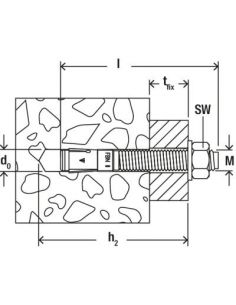 schéma mesure du Goujon FBN II 16/25 en acier électrozingué Fischer