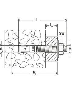 Schéma dimension Goujon FBN II 12/160 GS avec rondelle large, en acier électrozingué Fischer