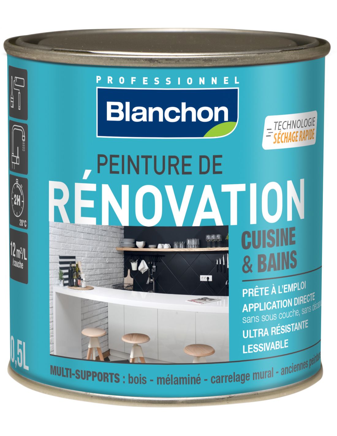 Peinture de Rénovation Cuisine et Bains 0.5L- BLANCHON